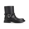 Bottega Veneta Women Black Ankle Boots With Metallic Detail On The Side And Applied Laces In Leather In Black