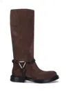 Bottega Veneta James Intrecciato Leather-trimmed Suede Knee Boots In Brown