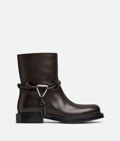 Bottega Veneta Women Black Ankle Boots With Metallic Detail On The Side And Applied Laces In Leather