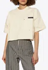Bottega Veneta Heart Intrecciato Cropped Cotton Jersey T-shirt In Beige