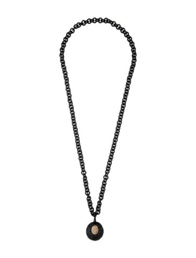 Pre-owned Bottega Veneta Jasper Hay Cameo Filgrane Pendant Necklace, 32" In Multi