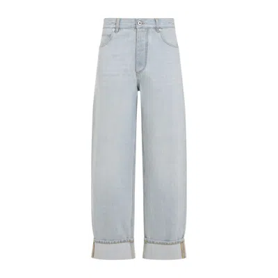Bottega Veneta Womens Light Blue Boyfriend Suede-patch Straight-leg Mid-rise Denim Jeans