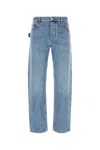 Bottega Veneta Straight Leg Denim Trousers Green Patch In Blue