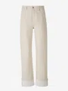 Bottega Veneta High-waisted Cotton Trousers With Rolled Cuffs In White