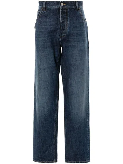 Bottega Veneta Belted Straight Leg Trousers In Blue