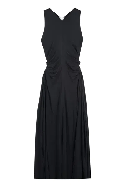 Bottega Veneta Long Dress In Viscose Jersey With Knot Ring In Black