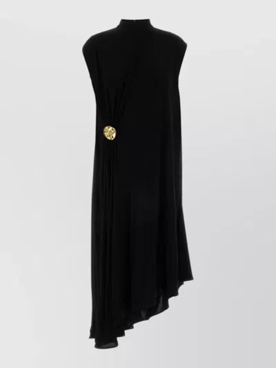 Bottega Veneta Womens Black Sleeveless Brooch Crepe-jersey Midi Dress