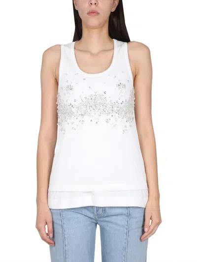 Bottega Veneta Ribbed Tank Top With Embroidered Crystal Embellishment In Multi