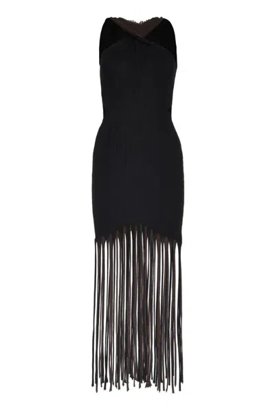 Bottega Veneta Black T-shirt With Cut-out Shoulders And Fringed Hemline For Women