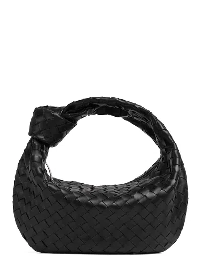 Bottega Veneta 'jodie' Black Small Shoulder Bag With Knot Detail And Intrecciato Motif In Leather Wo