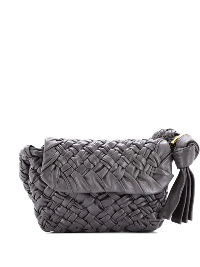 Pre-owned Bottega Veneta Kalimero Citta Intrecciato Plisse Leather Shoulder Bag In Grey