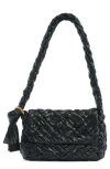 Bottega Veneta Kalimero Intrecciato Leather Shoulder Bag In Black/ Brass