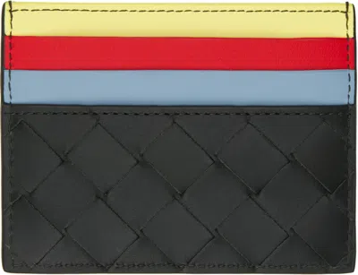 Bottega Veneta Khaki & Multicolor Intrecciato Credit Card Holder In Black