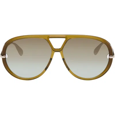Bottega Veneta Khaki Classic Aviator Sunglasses In Brown-silver-brown