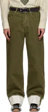 Bottega Veneta Green Pants With Contrast Cuff In Cotton Man In Green