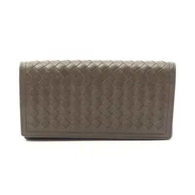 Pre-owned Bottega Veneta Khaki Intrecciato Long Wallet (bi-fold) ()