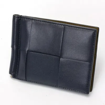 Pre-owned Bottega Veneta Khaki Navy Intrecciato Leather Card Wallet ()