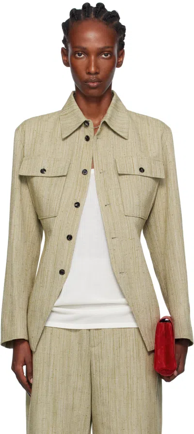 Bottega Veneta Khaki Viscose Silk Shirt Jacket