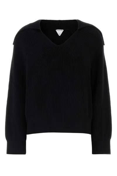 Bottega Veneta Ribbed Cotton Polo In Black