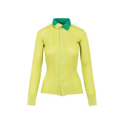 Bottega Veneta Kiwi Silk Buttoned Sweater In Yellow