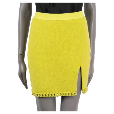 Pre-owned Bottega Veneta Kiwi Yellow Wool 2022 Chain Trim Knit Mini Skirt S