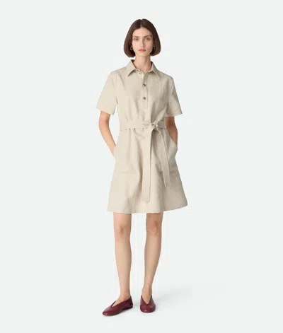 Bottega Veneta Kleid Aus Baumwolle Und Leinen In Gray