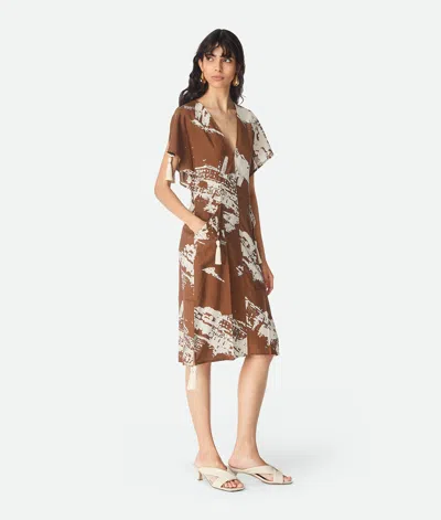 Bottega Veneta Tasseled Printed Silk And Cotton-blend Shantung Dress In Multi