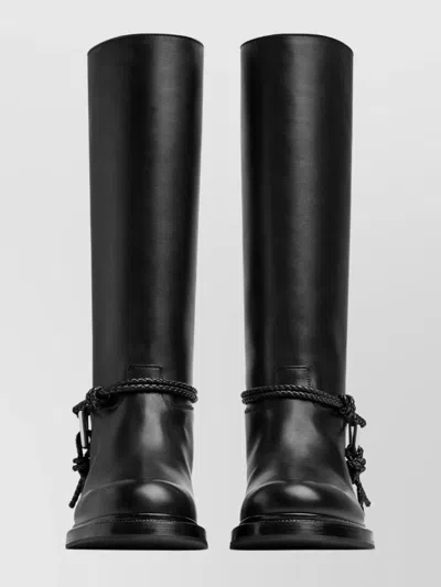 Bottega Veneta Knee High Boot Braided Strap Detail In Black