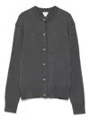 Bottega Veneta Grey Crewneck Cardigan With Knot Buttons Closure And Ribbed Knit In Wool Woman