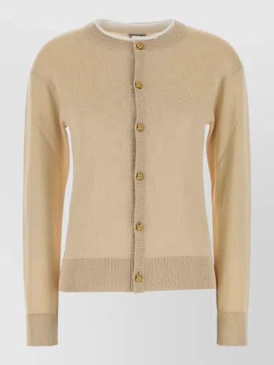 Bottega Veneta Knit Cardigan Crew Neck Long Sleeves In Nude