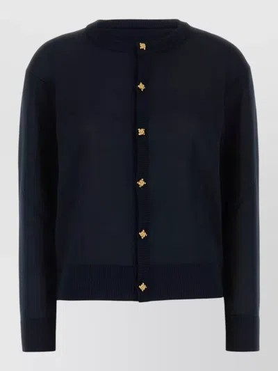 Bottega Veneta Cardigan Bordo Bianco E Bottoni Metallo Oro In Blue