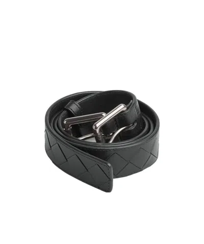 Bottega Veneta Knit Double Buckle Belt In Black