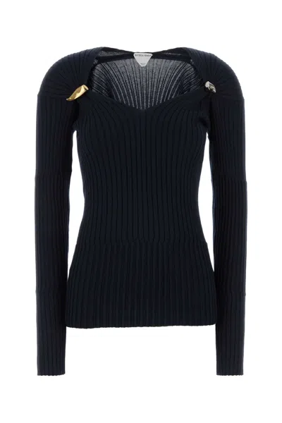 Bottega Veneta Knitwear Long Sleeves V Neck Metal Accents In Blue