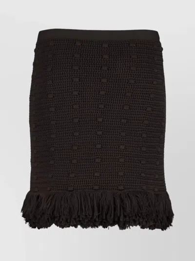 Bottega Veneta Knit Skirt With Fringed Hemline And Crochet Motif In Brown