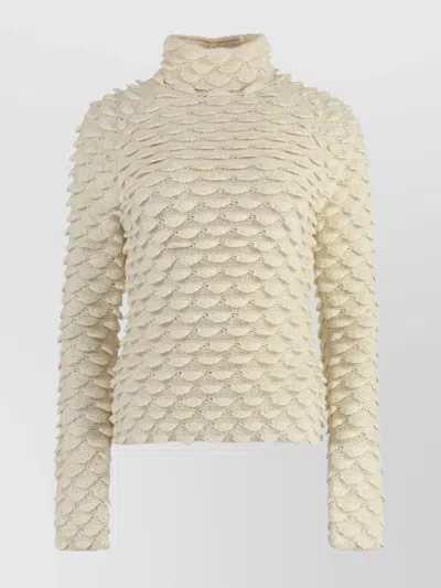 Bottega Veneta Knit Turtleneck Sweater With Fish Scale Design In Green