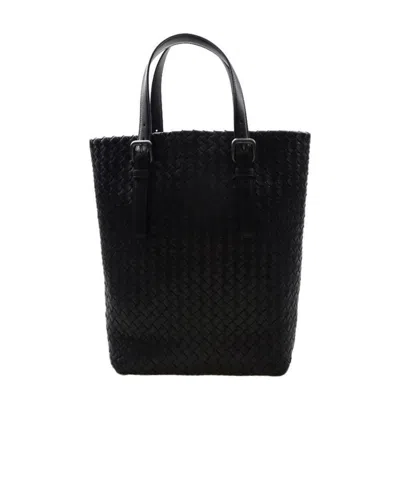 Bottega Veneta Knitted Detail Handbag In Black