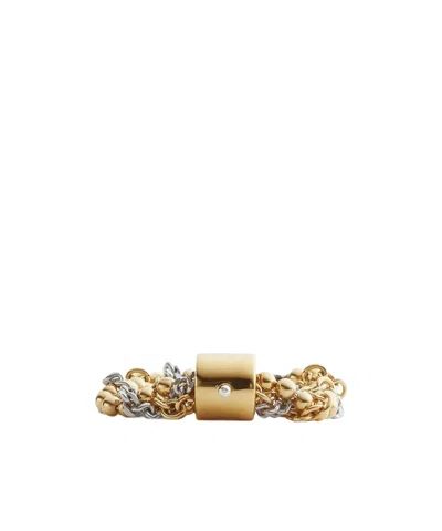 Bottega Veneta Knitted Detail Ring In Silver/gold