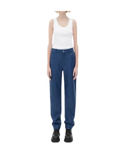 Bottega Veneta Knitted Leather Casual Pants In Blue