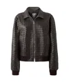 Bottega Veneta Intrecciato Leather Bomber Jacket In Brown