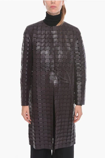 BOTTEGA VENETA KNITTED LEATHER SATINE COAT WITH DRAWSTRING