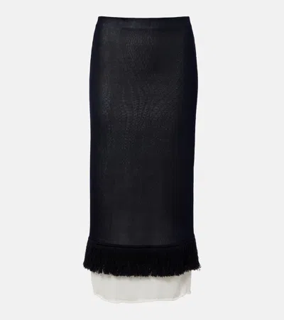 Bottega Veneta Knitted Silk Midi Skirt In Black