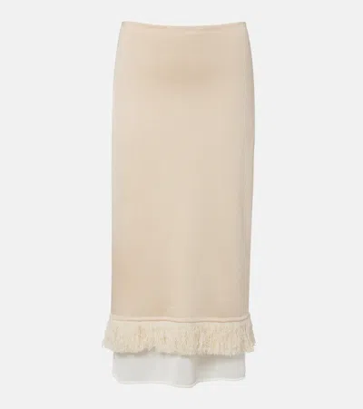 Bottega Veneta Knitted Silk Midi Skirt In Neutral