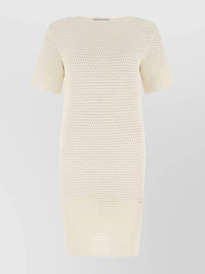 Bottega Veneta Knitted V-neck Knee Dress In Neutral