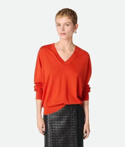 Bottega Veneta Knitted V-neck Sweater Lw Fine Ws In Orange
