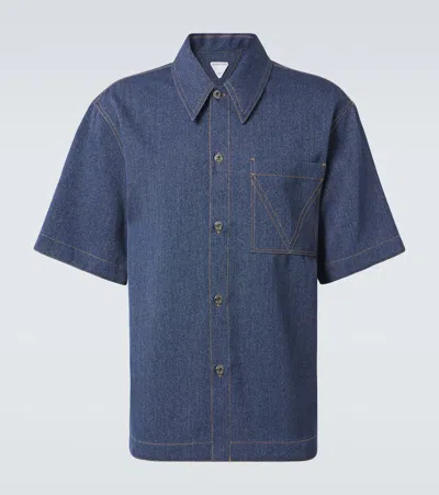 Bottega Veneta Knitted Wool And Cotton Shirt In Blue