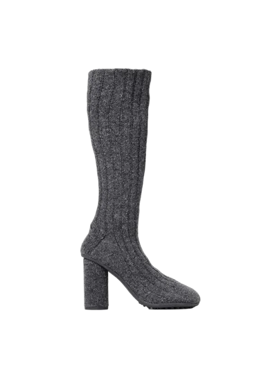 Bottega Veneta Knitted Wool Ribbed Boot In Gray