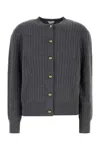 Bottega Veneta Grey Crewneck Cardigan With Knot Buttons Closure And Ribbed Knit In Wool Woman