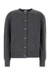 Bottega Veneta Grey Crewneck Cardigan With Knot Buttons Closure And Ribbed Knit In Wool Woman In Gray