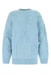 Bottega Veneta Light Blue Stretch Wool Blend Shetland Alphabet Oversize Sweater In Green