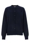 Bottega Veneta Navy Blue Stretch Linen Blend Cardigan In Blue